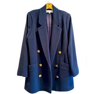 VTG Kristen Blake Pea Coat 80s Womens 10 Business Double Breasted 100% Wool Blue
